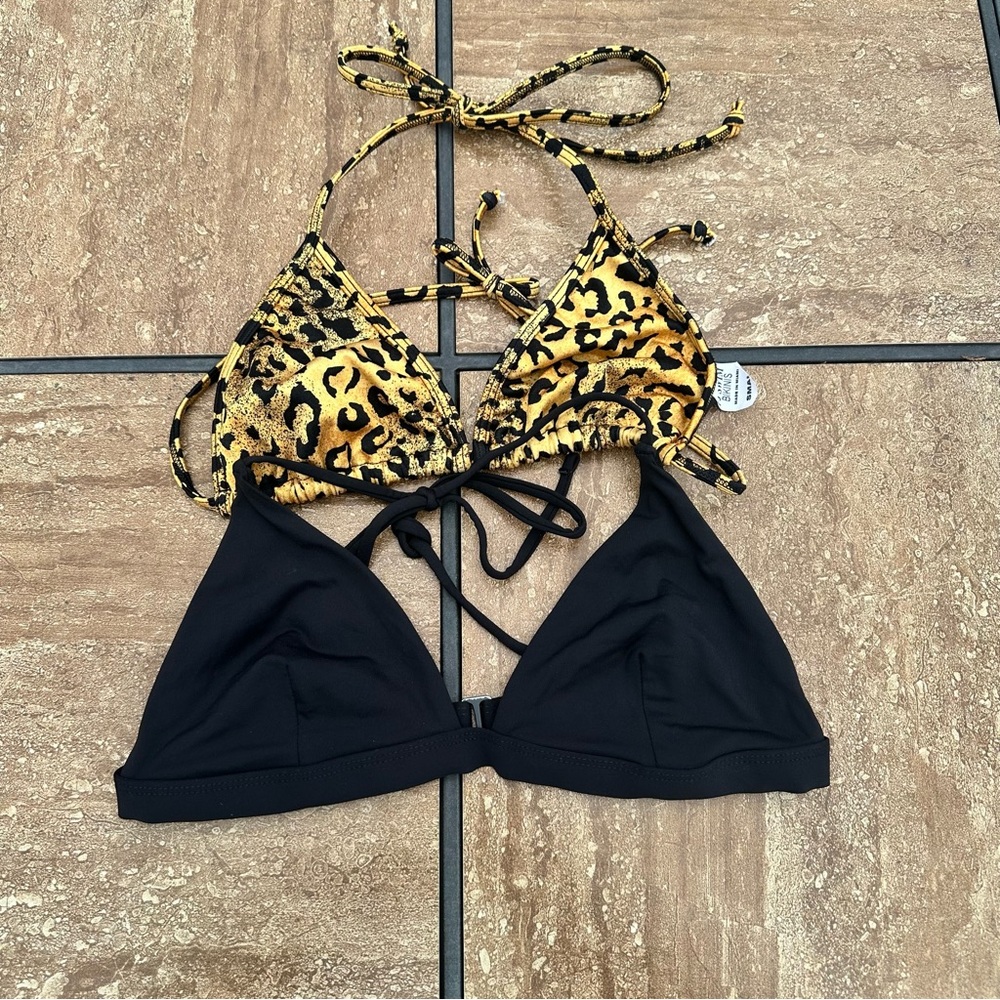 Leopard Print and Black Bikini Top lot of 2 small